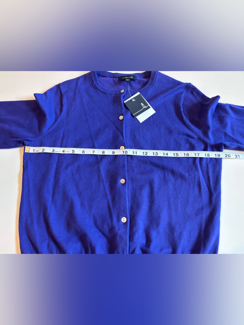 Lands' End Women's Petite M/P 10-12 Crewneck Button Cardigan Purple Saphire - Picture 8 of 11